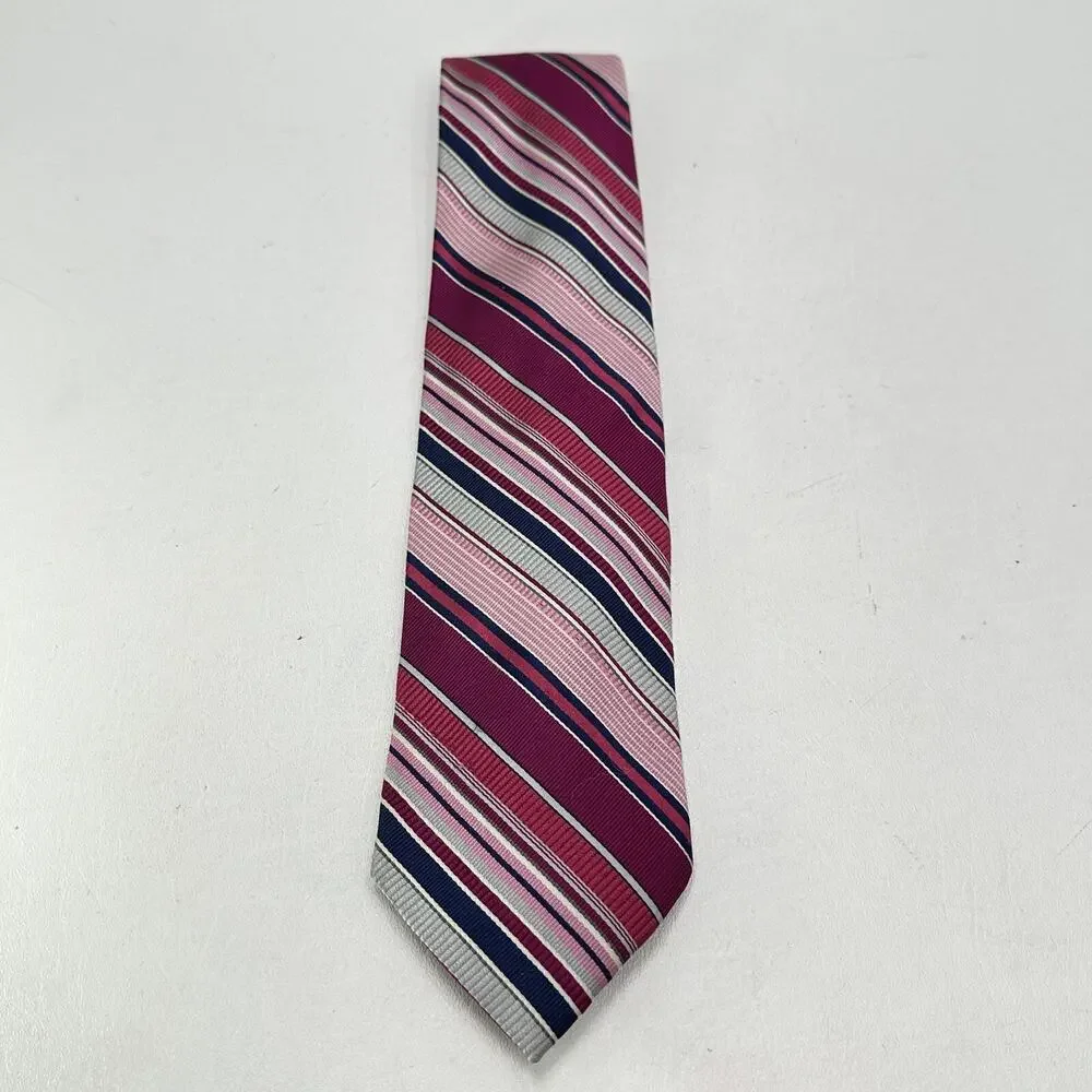 Nordstrom Tie Mens 58 in Silk Cranberry Red Gray Black Diagonal Striped Wide